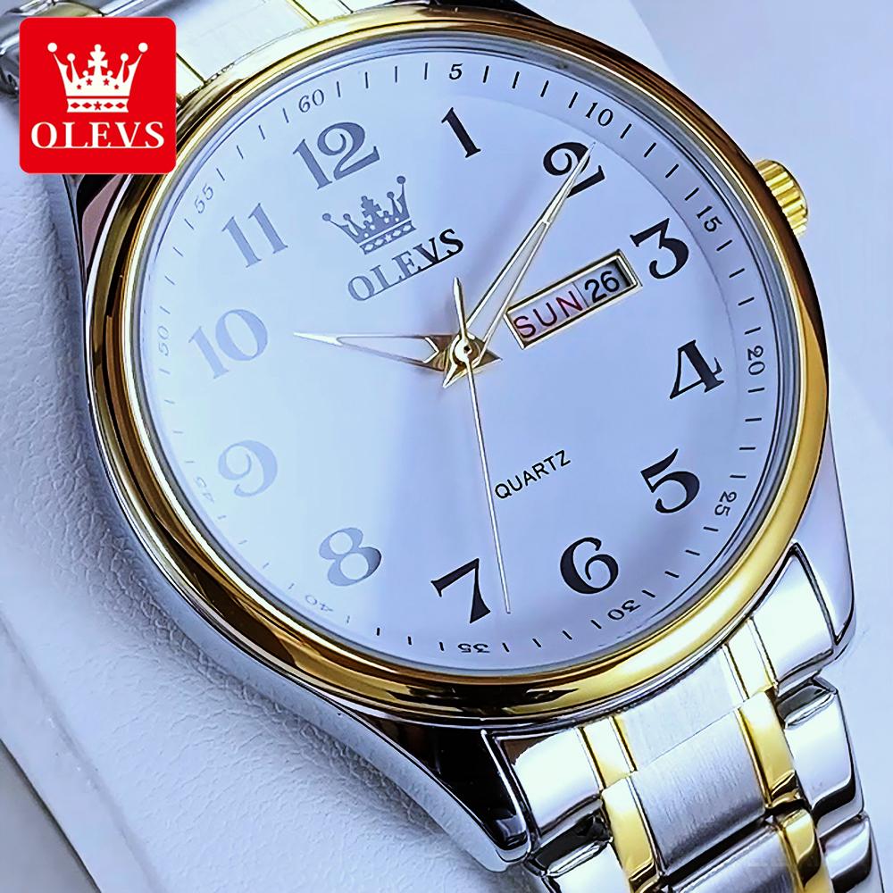 OLEVS Men's Watches Simple Business Stainless Steel Strap Original Quartz Wristwatch for Man Waterproof Luminous Date Week 5567