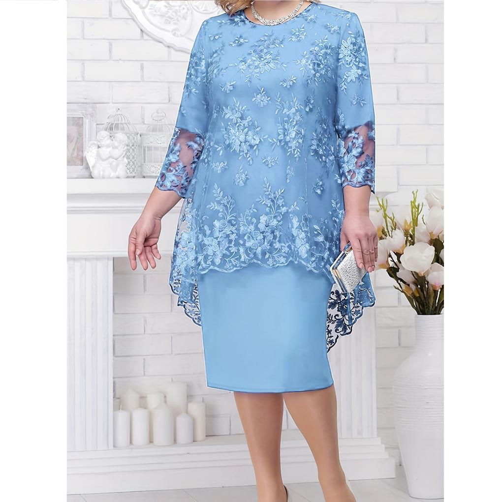 Платье большого размера, женское вечернее платье, комплект из двух предметов с вышивкой из кружева Heavy Industry, темперамент, для поездок на работу, облегающий крой