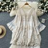 2025 New Summer Women Long Basic Knitted Dress Sleeve Fashion Lace Dresses Casual Loose