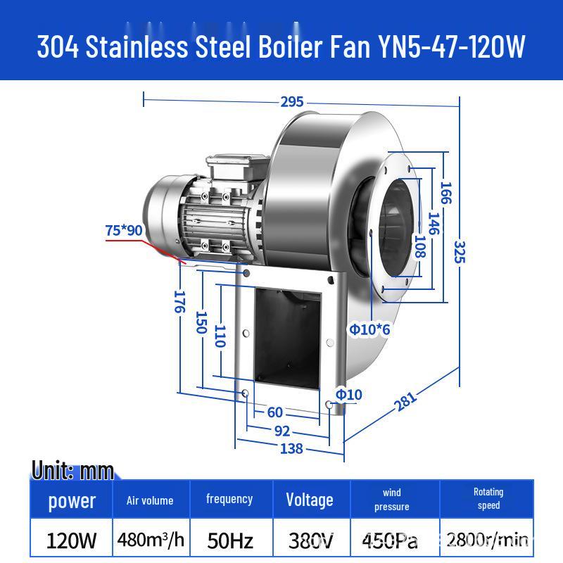 Stainless Steel YN5-47 High-Temp Induced Draft Boiler Fan, 220V/380V, Dust Removal & Exhaust Centrifugal Fan.
