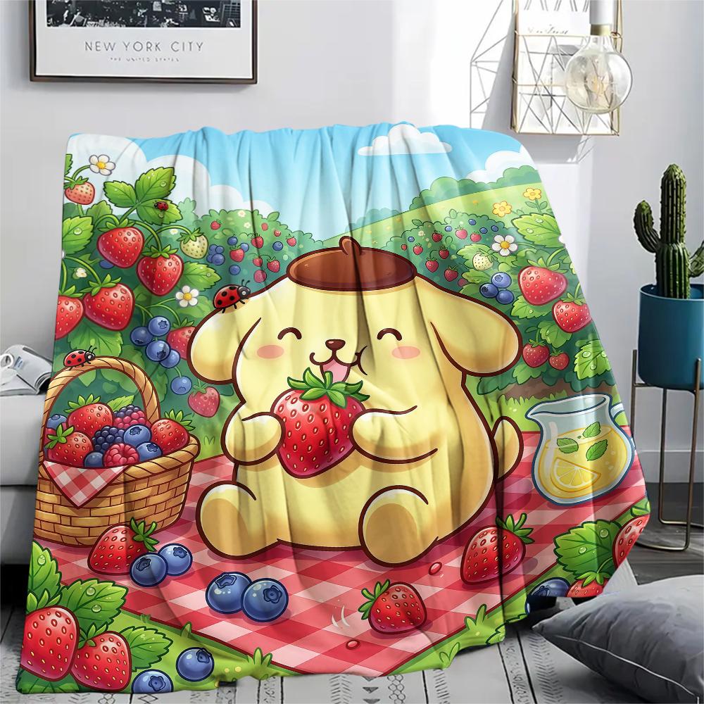 1 шт. Фланелевое одеяло с принтом Pompompurin, Высокое качество, Для всех сезонов, Декор для дома, Тепло и уют, Идеально для Рождественских подарков