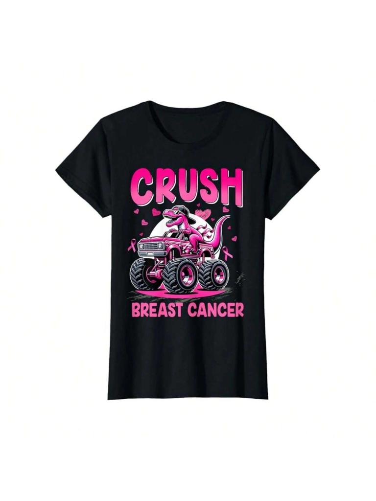 Футболка для мальчика с принтом 'Crush Breast Cancer Awareness Monster Truck' 100% Хлопок Новая Футболка с коротким рукавом Осенний Топ 01232