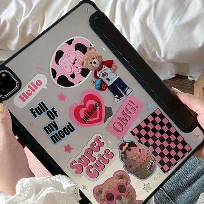 Mirror Finish Cute Bear Case IPad Pro 11 7th Gen Air 4 5 10.2 Inch Tri-Fold PC Cover With Auto Sleep