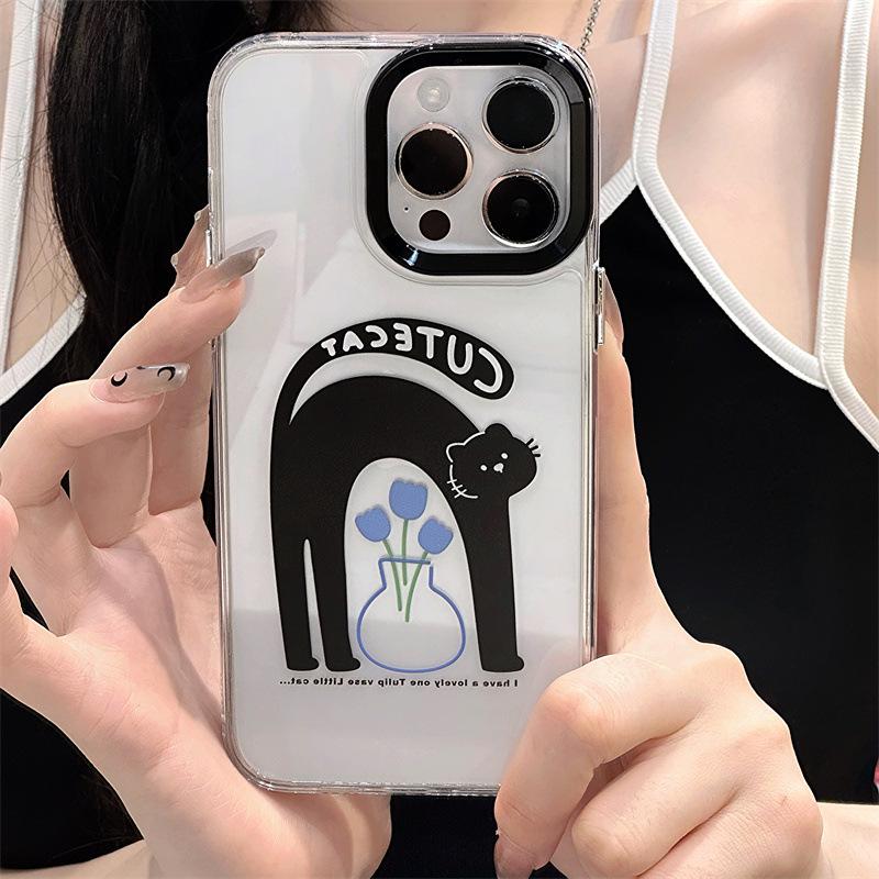 Zhitai Cartoon Silicone Case for Apple iPhone 12/13/14/15 Pro - Soft Acrylic Three-in-One Cover