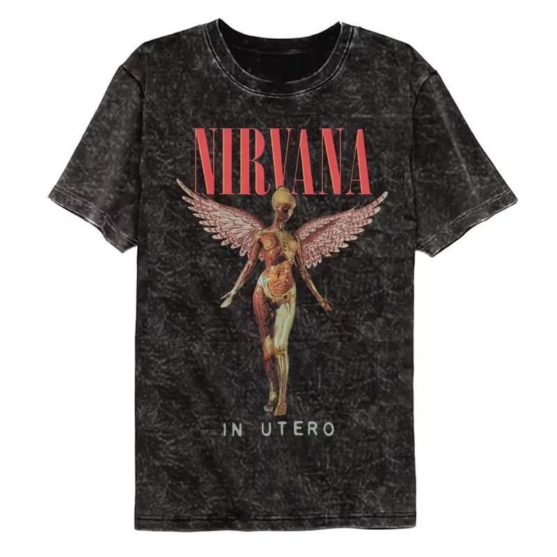 Рок-группа Nirvana Мужская Ретро Хлопковая Стиранная Футболка Альбом In Utero Мужская Женская Оверсайз YK Футболка с Потертостями Повседневная Свободная Уличная Одежда