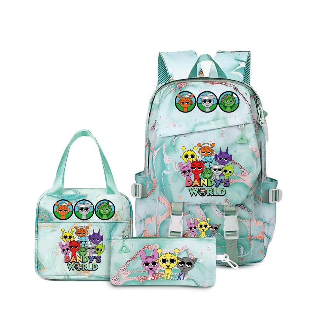 New Rhythm Box Sprunki Music Game Schoolbag Backpack Pencil Case Three-piece Set Student Heat Transfer Backpack D