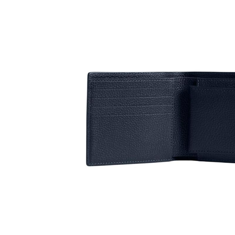Coach Кошелек 3 в 1 с принтом логотипа-буквы, двойного сложения, из полированной кожи с текстурой гальки, мужской кошелек, темно-синий CP279-DNA