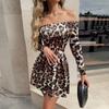 Женское сексуальное облегающее платье без бретелек с длинным рукавом и леопардовым принтом в виде листьев лотоса