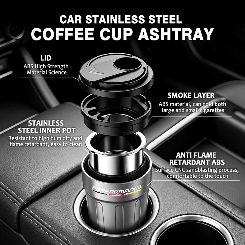 BBKO9 Car Ashtray Creative Coffee Cup Ashtray With Lid Metal Lining ABS Shell For BMW Performance E91 X5 E70 F11 E30 F31 X3 F25 F32 x7