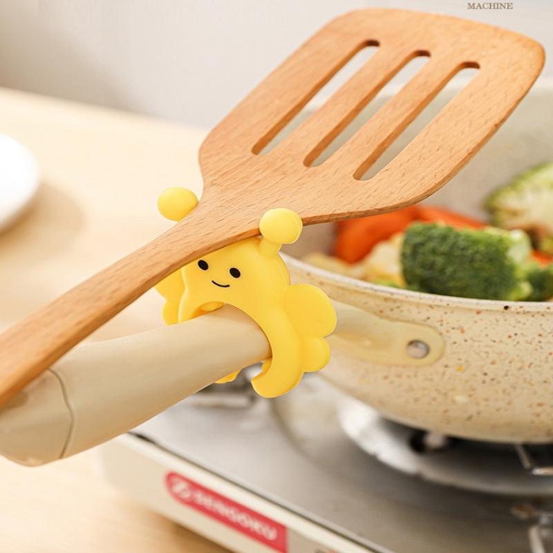 1 шт. Силиконовая подставка для лопаток Маленькая пчелка Защита от ожогов Клипса для предотвращения перелива кастрюли Подставка-клипса для ложки Универсальная подставка для лопатки Кухонный гаджет