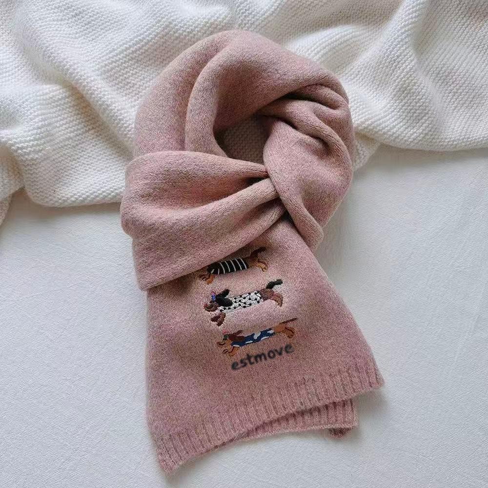 Embroidered wool cover hat couple warm dachshund knitted student winter versatile woman