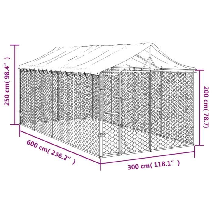VidaXL Chenil d'extérieur pour chiens avec toit argenté 3x6x2,5 m 3190488