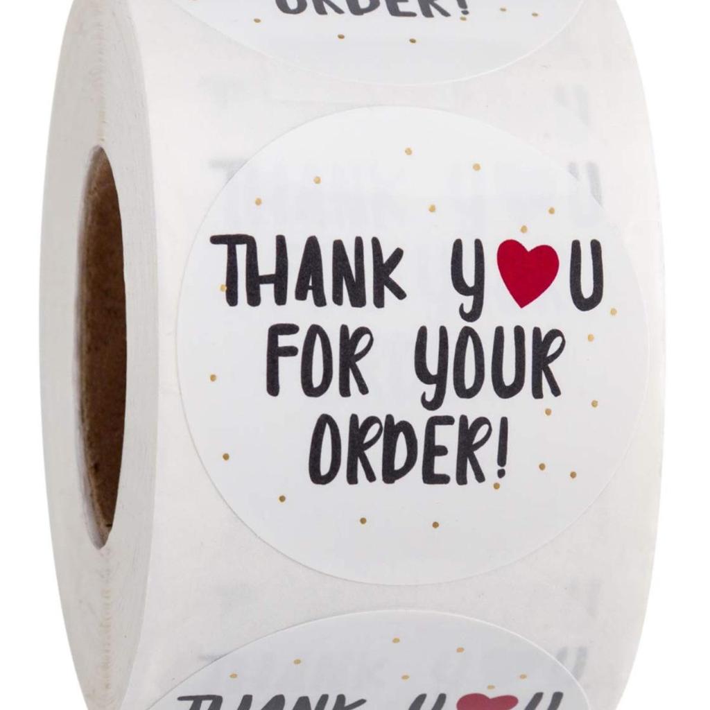 500-Roll Round White Stickers: "Thank You for Your Order" with Red Heart - Perfect for Handmade Purchases