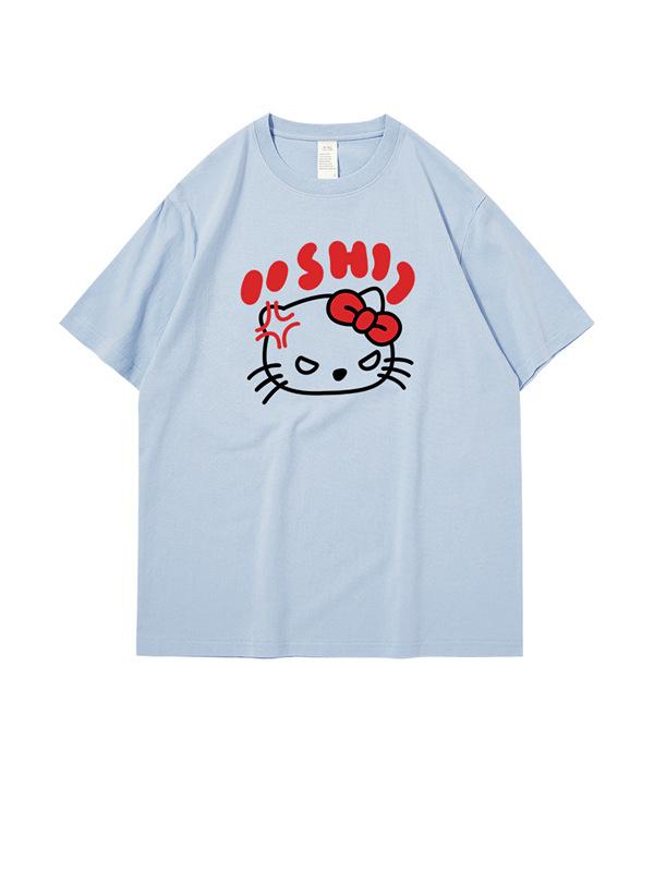 Женская летняя футболка Hello Kitty, белая, хлопковая, с коротким рукавом, новая, свободная, большого размера, для полных, с полурукавом, плотный топ