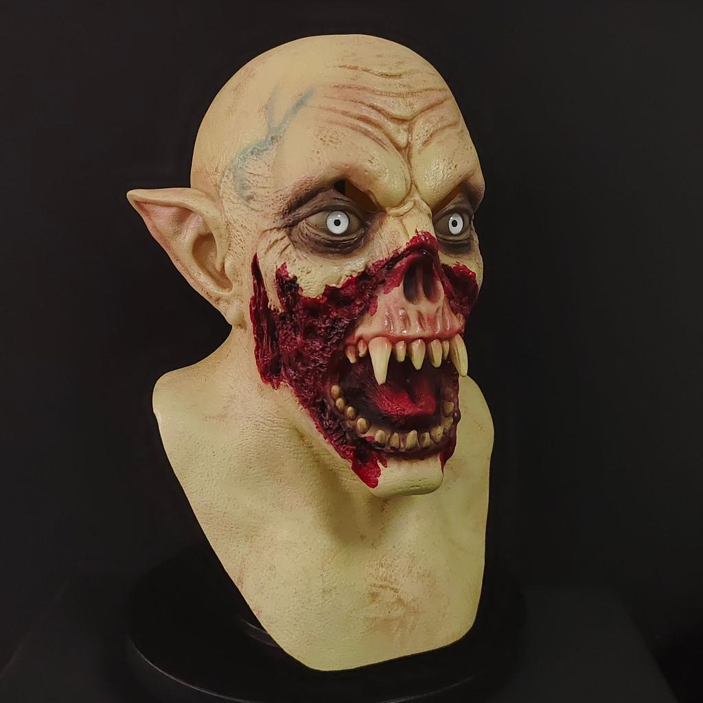 Scary Monster Full Head Latex Mask Pointed Fangs Elf Ear Design Adult Halloween Cosplay Masquerade Horror Party Costume Props