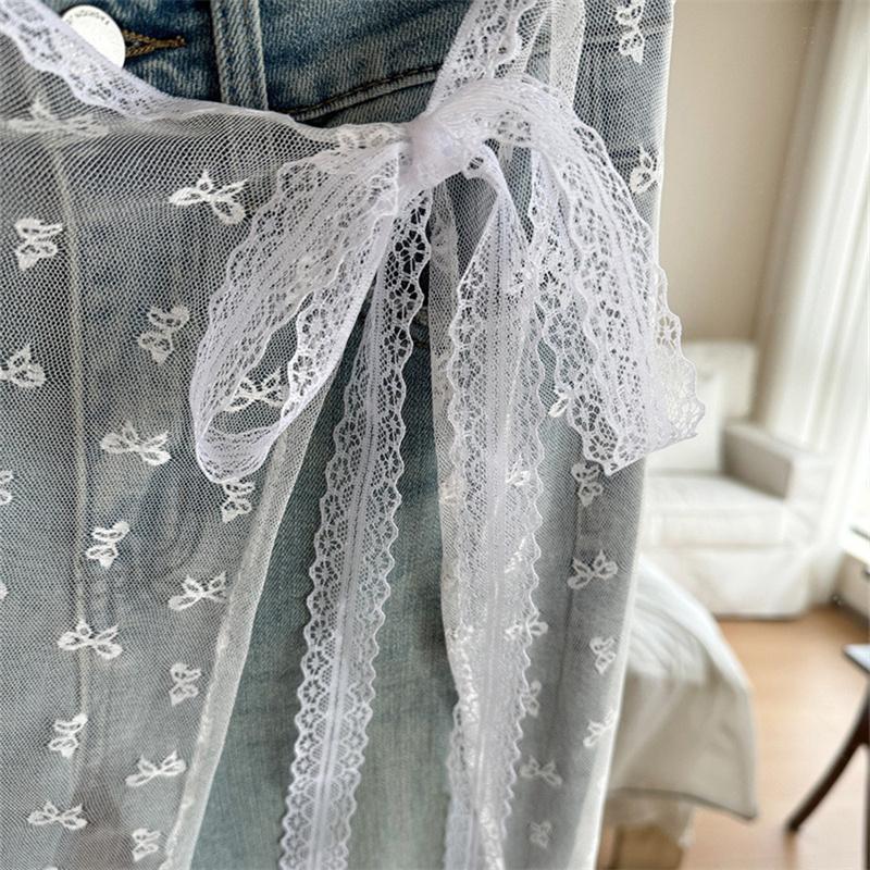 Spring Summer One Piece Floral Embroidery Lace Skirt Layering Wearing Half Body Gauze Dress Women Fart Curtain