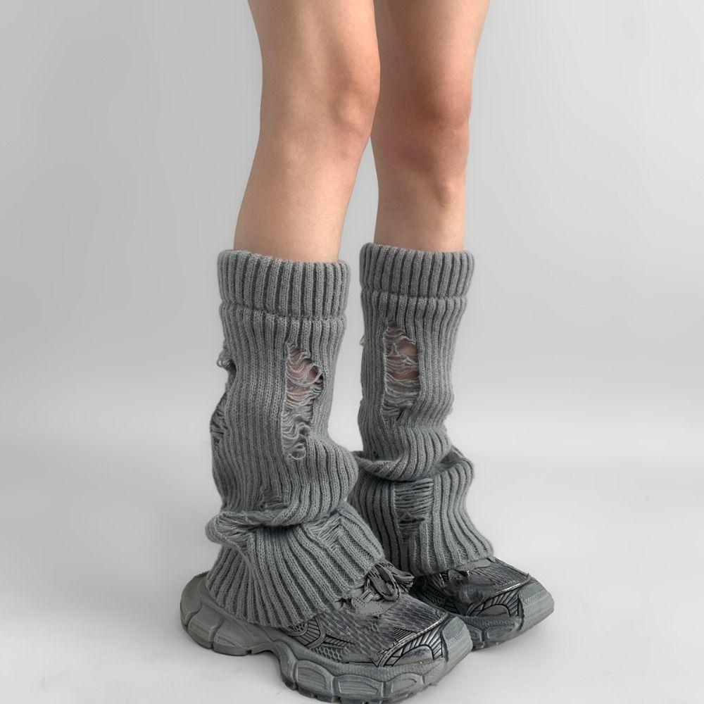 Pile Up Knitted Broken Hole Socks Subculture Mid Tube Socks Elastic Leg Warmers Women Winter