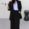 2 Pcs/Set Lady Formal Coat Pants Set Long Sleeves Open Stitch Cardigan Mid Length Jacket Loose Straight Wide Leg High Waist Trousers Formal Business