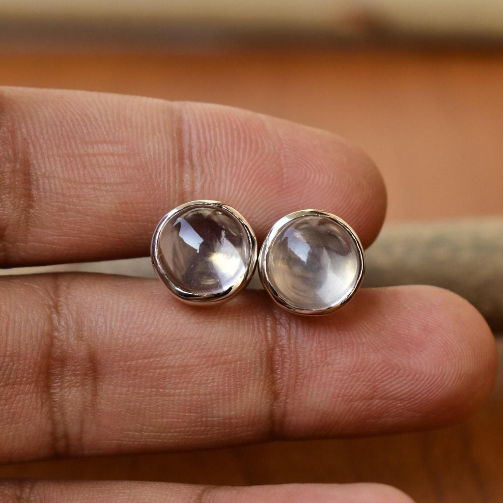sterling silver Rose Quartz Earrings // Rose Quartz Stud Earrings // 10 MM Rose Quartz Cabochon Earrings | Gemstone Studs , stud earrings