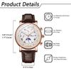 Genuine Leather Strap Waterproof Roman Alphabet Analog Luminous Stopwatch Calendar Small Seconds Quartz Watch Daily Life Commuting Day Birthday