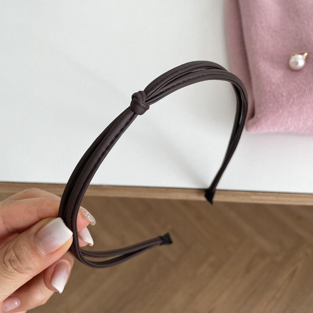 Black Brown White Knot Head Bands Thin Hair Accessories Simple Leather Headband  Girl Women