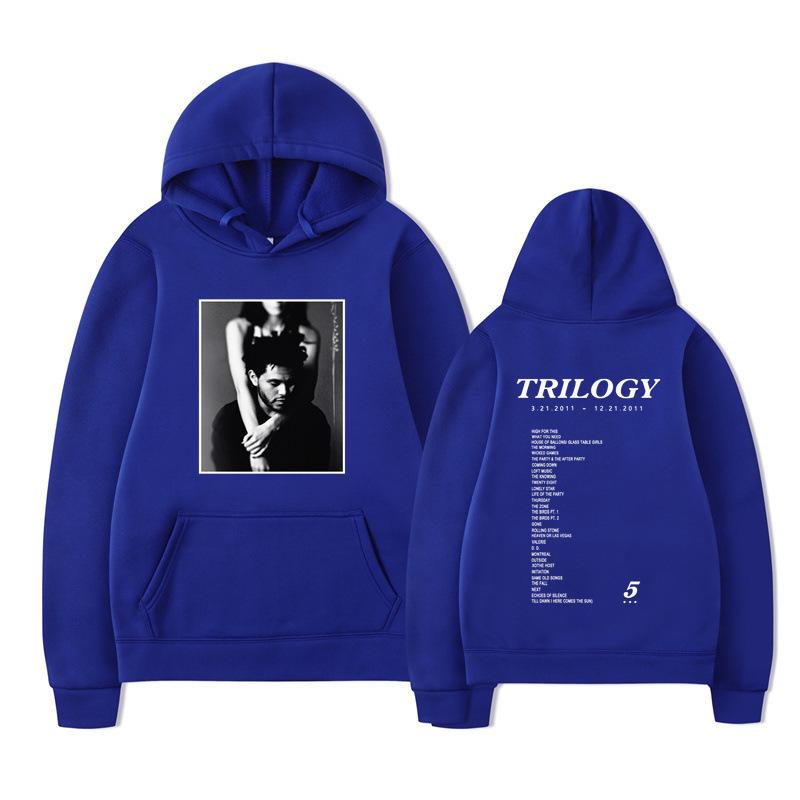 Weeknd Trilogy Hoodie – Unisex Black Fleece Sweatshirt, Double Sided Print (B&W Portrait Front & Tracklist Back), R&B Streetwear