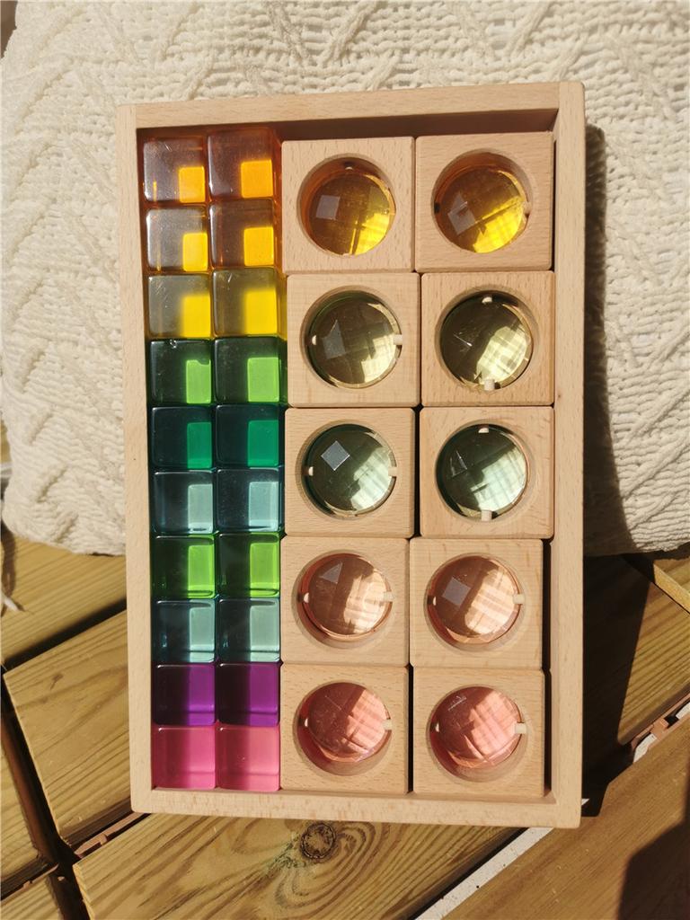 Kids Lucite Cube AcryllicCrylick Stacking Window Blocks Color Street Gems Stone Montessori Toys
