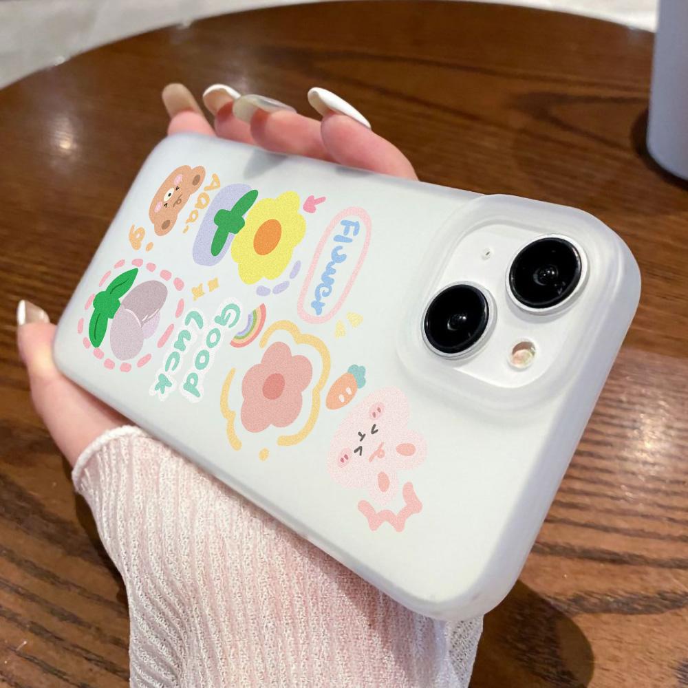 Чехлы для мобильных телефонов iPhone 11 13 15 Pro Max 12 14 Pro Max Чехол для iPhone 16 15 Plus 13 Pro 12 Матовая текстура с рисунком в виде мультяшных цветов