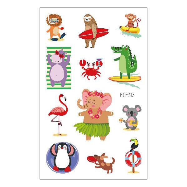 New Waterproof Kids Cartoon Tattoo Stickers - Elephant & Alpaca Designs