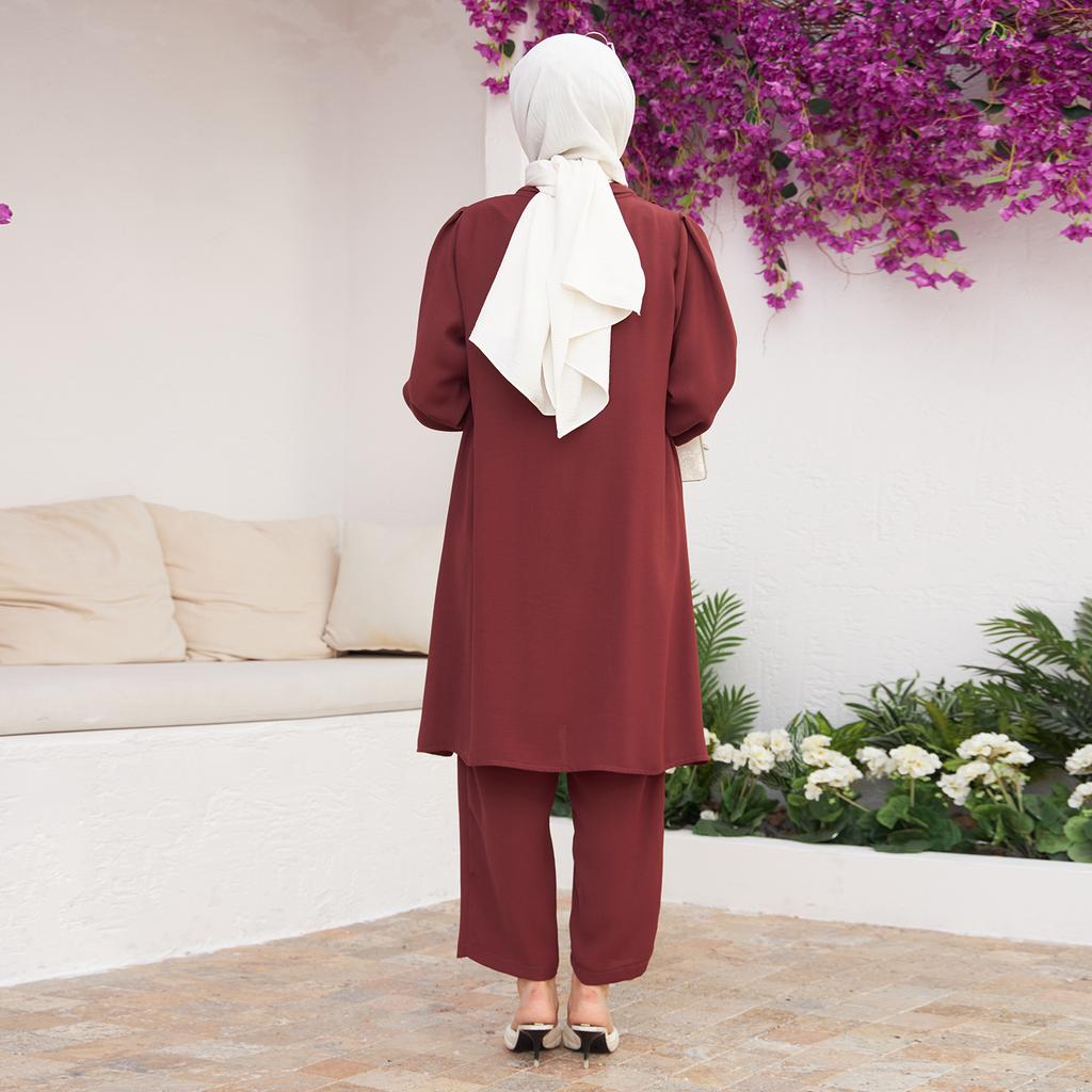 Foulard Collar Women Tunic Pants Double Suit Combine Islamic Muslim Casual Fashion Loose Summer Summer New Season Turkey