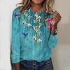 Tops For Spring&Autumn Willow Branches Hummingbirds Print Round Neck Long Sleeve T-shirt Fall Casual Slim Pullover Women's Long Sleeve Top