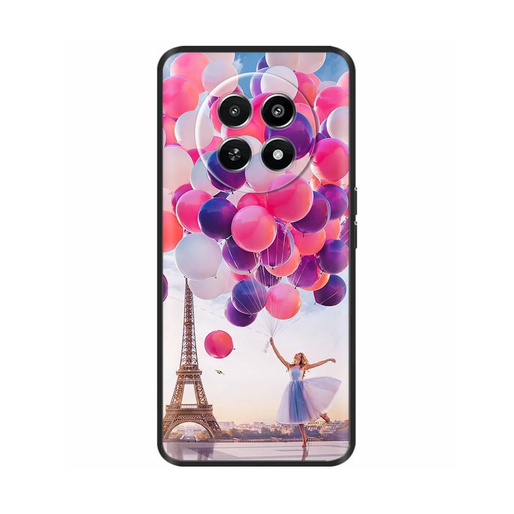Для Realme 12 5G 12X Чехол для телефона Цветочный принт Мягкий черный ТПУ Fundas Для Realme12 12 X Защитный бампер Para Coque Etui Capas