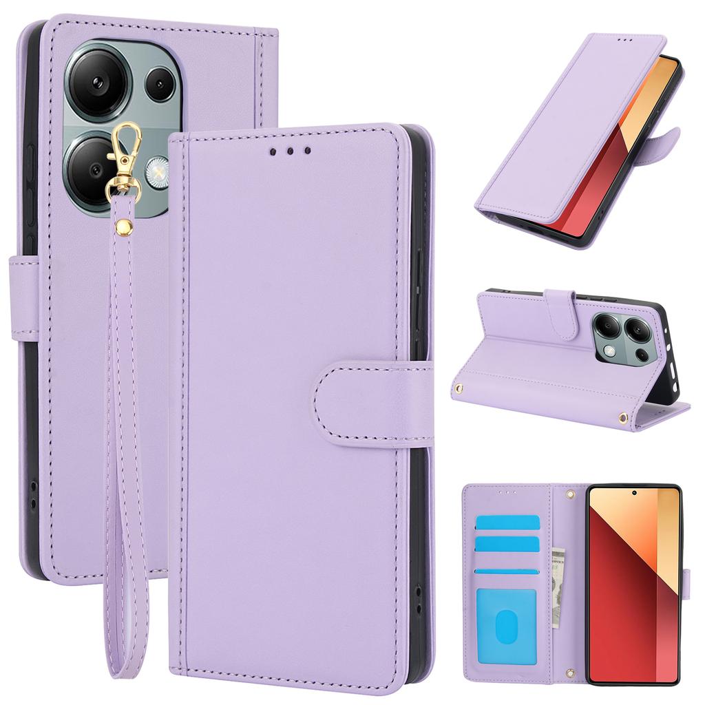 SY-003 For Xiaomi Redmi Note 13 5G/Note 13 5G (China) Case PU Leather Stand View Phone Wallet Cover with Hand Strap