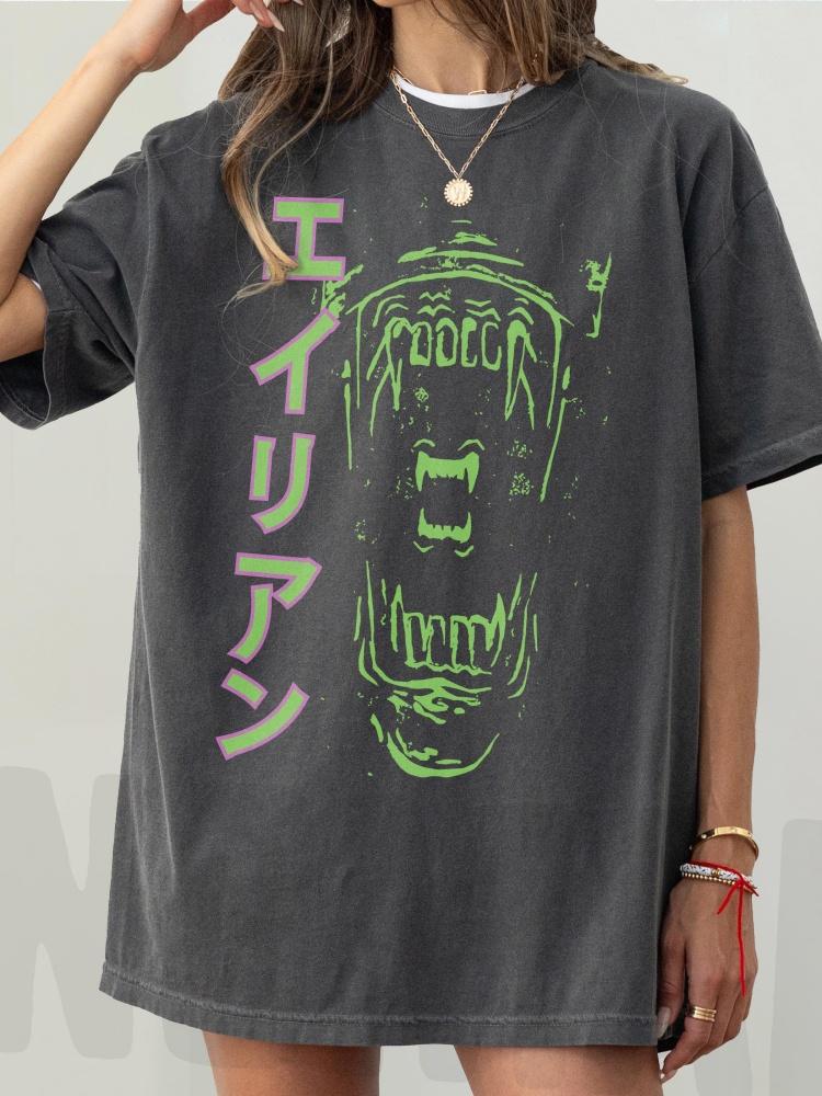 Retro Alien Xenomorph Shirt Japanese Horror Movie Graphic Tee Graphic Short Sleeve Shirt Unisex Unisex Women AllSeason