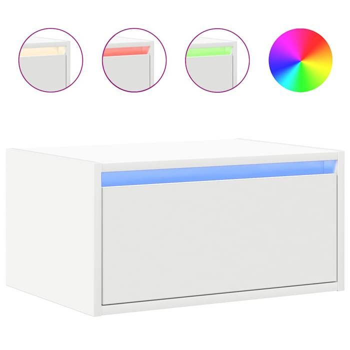 VidaXL Table de chevet murale avec lumières LED blanc, armoire, table d'appoint, armoire de lit, armoire de chevet, table de 860211