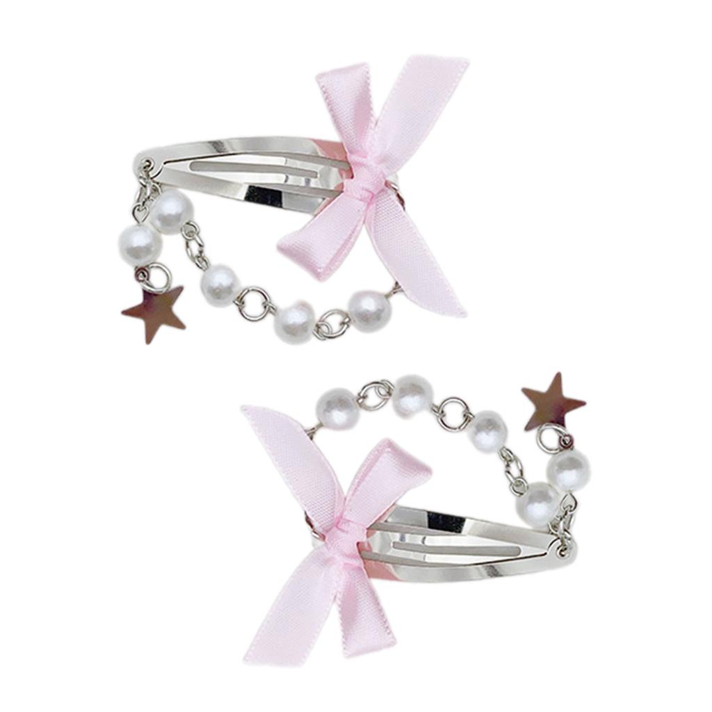 Modern Beaded Chain Hair Clip Delicate Hair Clip with Five Pointed Star Elegant Bowknot Adorned Hair Ornament