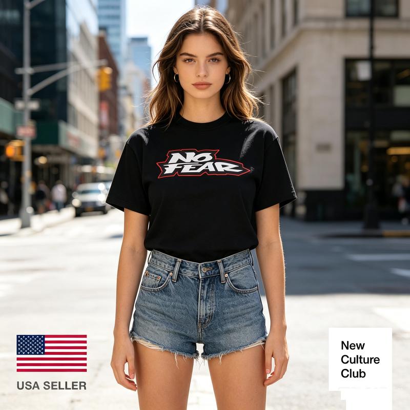 Sport Street Lover T Shirt No Fear Retro Bold Letter Graphic Print Soft Cotton Crew Neck Top Y2k Top Harajuku