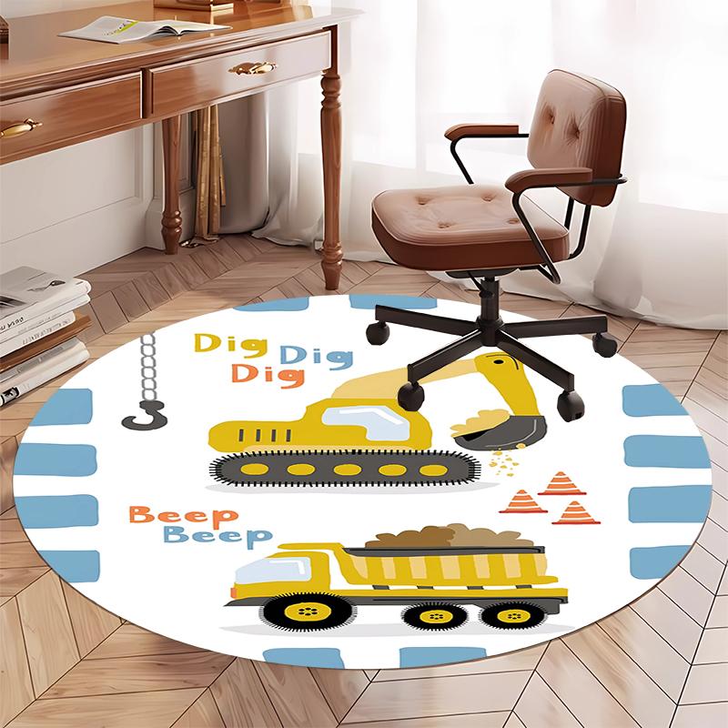 excavator Printed Round Rug Carpet Chair Rug Area Rug Entryway Doormats,for Office Chair Living Room Bedroom Kitchen Room.