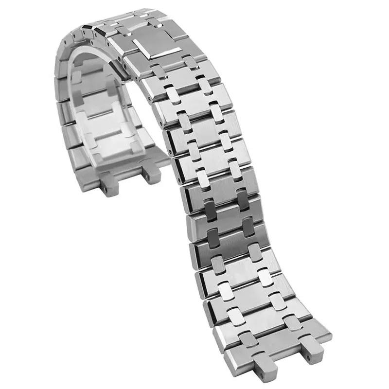 Ремешки для часов из нержавеющей стали 316L для AP 15400 Audemars Piguet Royal Oak GA2100 2110 Браслет Мужской Серебристый водонепроницаемый 26 мм