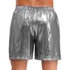 Mens Shiny Boxer Shorts Elastic Waistband Side Pocket Design Loose Fit Glossy Beach Shorts Loungewear