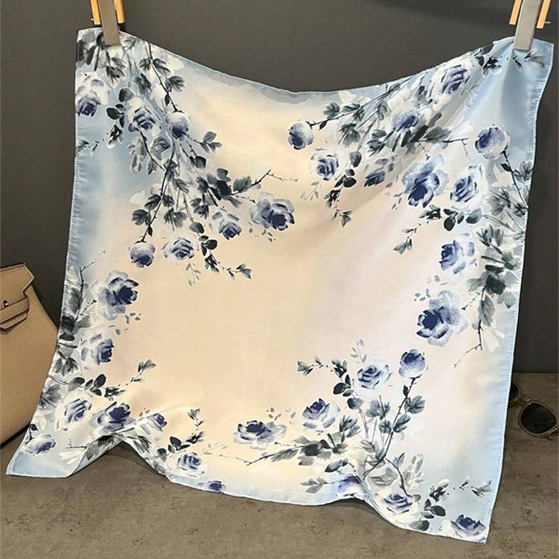 Low-key Luxury Womens Headscarf Is a Must-have for Spring and Summer Imitation Silk Printed Square Scarf Is Fashionable