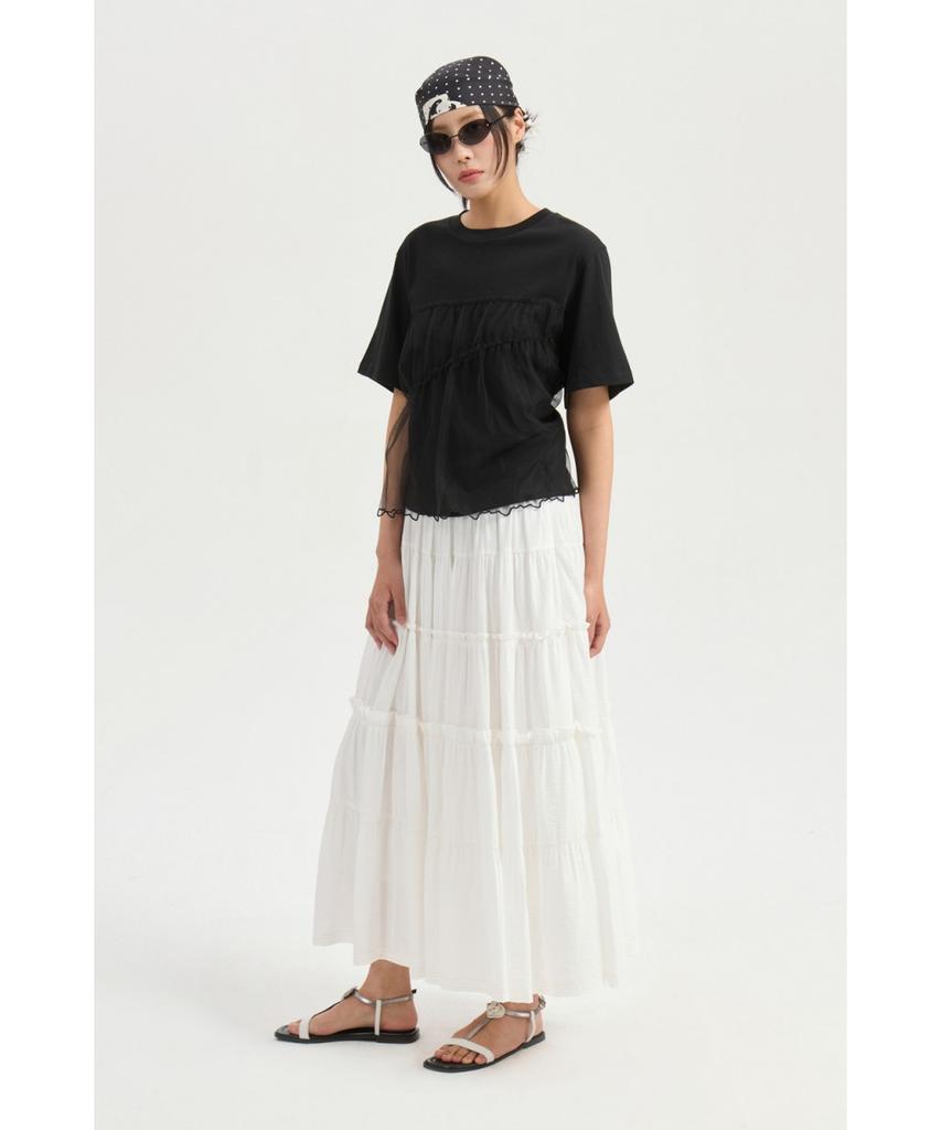 LUCKY CHOUETTE [Re-Order] Shirring Back Banding Long Skirt (Dark Ivory) Lfkax25560Ivd