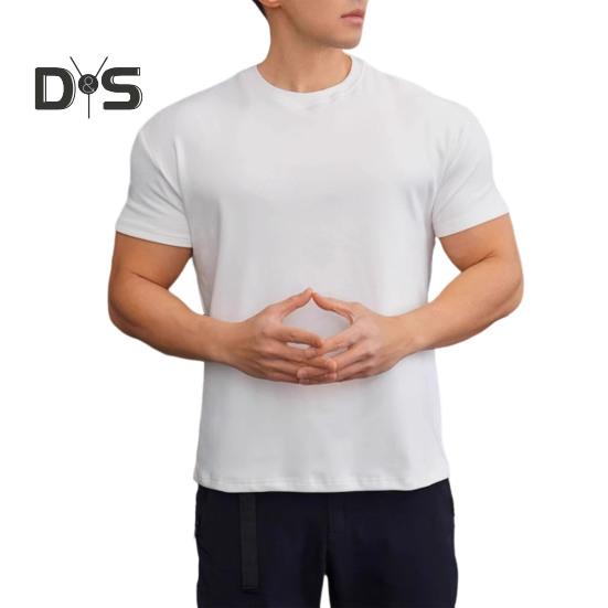Summer Gym Top Round Neck Slim Fit Muscular Men Training T-shirt Short Sleeves Stretchy Slim Fit Jogging Exercise Tee