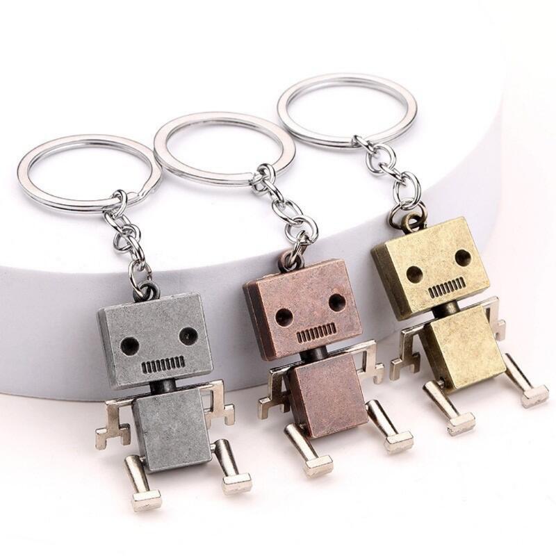 1PC Movable Robot Keychain with Articulated Joints, Zinc Alloy Mini Figurine Charm for Backpacks Gifts
