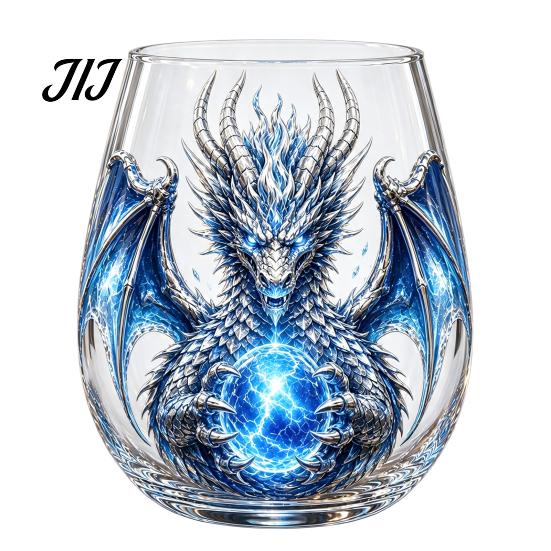 Bar Display Collection Items Mythic Dragon Glass Art Cup, 3D Sculpted Drinking with Crystal Ball, Gifts for Gamers Collectors 400ml Fantasy