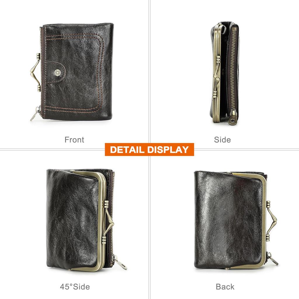 Женский кошелек из натуральной кожи, небольшой кошелек с металлическим каркасом, женский кошелек на застежке и молнии, карман для монет, держатель для кредитных карт, RFID-кошелек