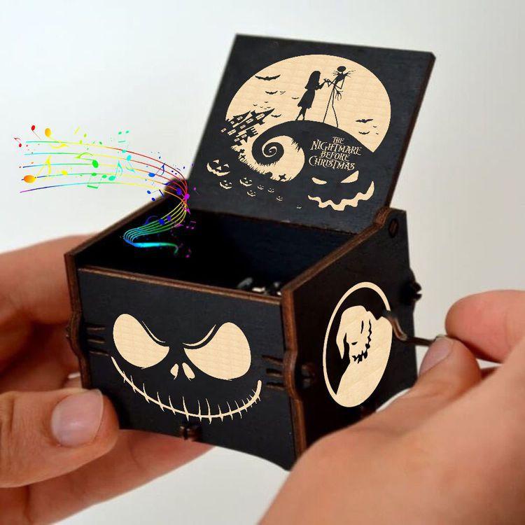 Wooden Hand-cranked Music Box, Halloween Gift, Painted Octagonal Music Box, Carved Small Gift, Decorative Piece