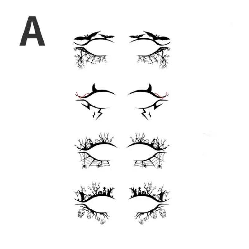 4/8 пар глаз татуировки наклейки Хэллоуин подводка для глаз лица кружева макияж наклейка паук паутина летучая мышь фестиваль макияж узор украшения