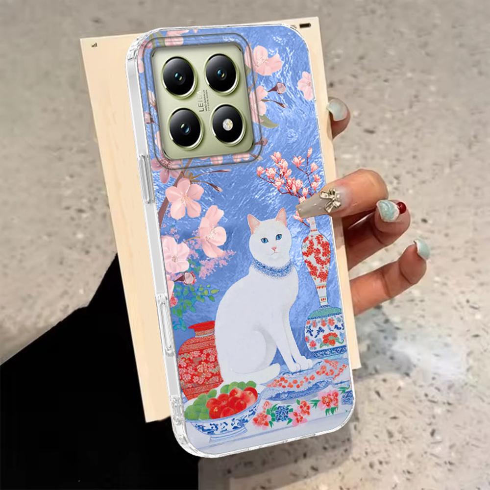 Чехол для телефона с рисунком «Кошка, цветы, вихрь» для Xiaomi 14T 13T 11 Lite NE Poco X5 M6 X6 X7 X3 Pro NFC C65 C61 M5S Роскошная крышка