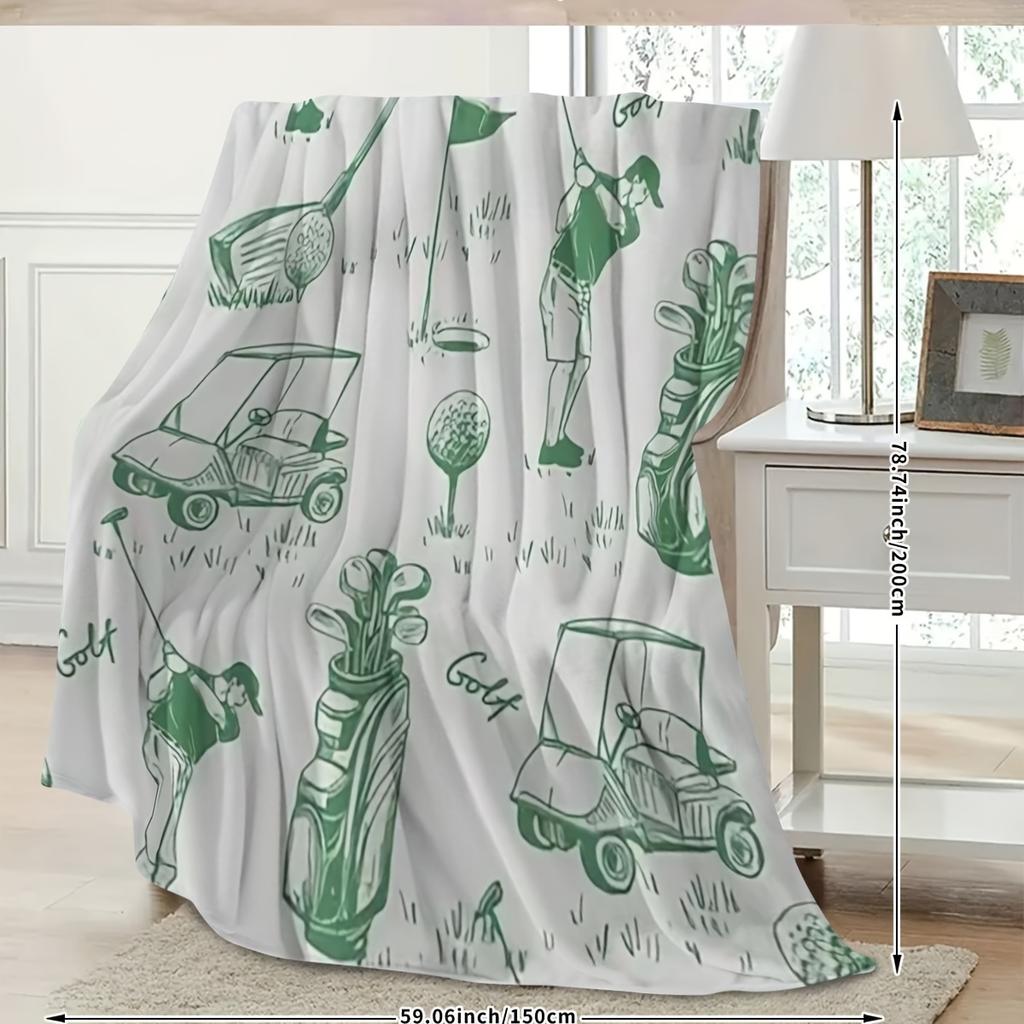 1pc Golf-Themed Pattern Printed Blanket Premium Flannel Fabric Immersive Swinging Experience Capturing The Love on The Course A Ho